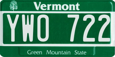 VT license plate YWO722