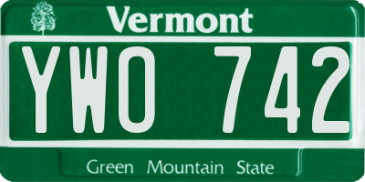 VT license plate YWO742