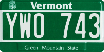 VT license plate YWO743