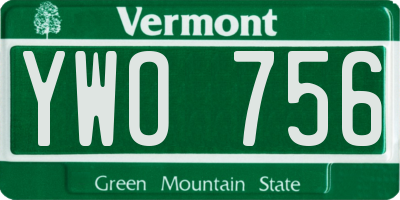 VT license plate YWO756
