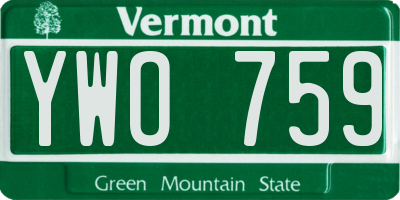 VT license plate YWO759