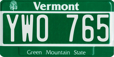 VT license plate YWO765