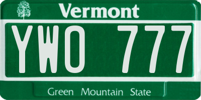 VT license plate YWO777