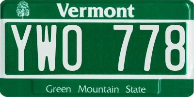VT license plate YWO778