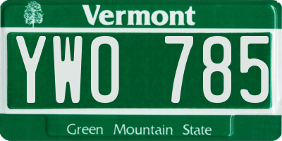 VT license plate YWO785