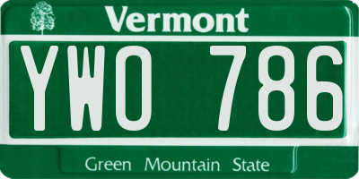 VT license plate YWO786