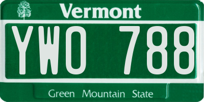 VT license plate YWO788
