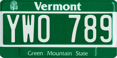 VT license plate YWO789