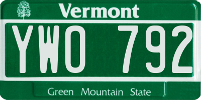 VT license plate YWO792
