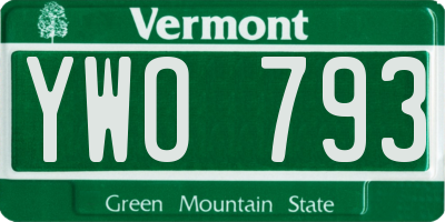 VT license plate YWO793