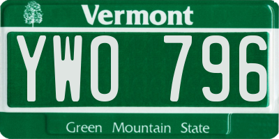 VT license plate YWO796