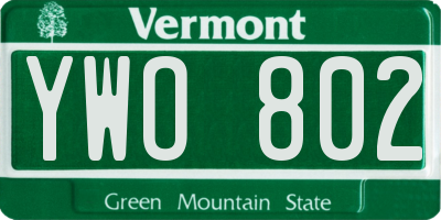 VT license plate YWO802