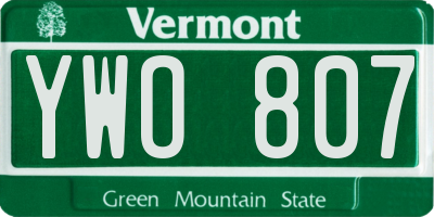 VT license plate YWO807