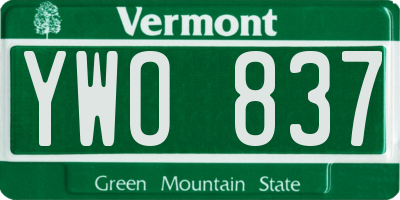 VT license plate YWO837