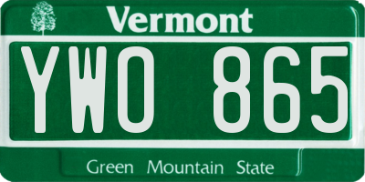 VT license plate YWO865