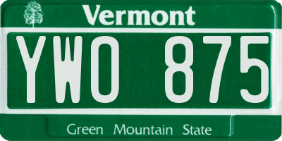 VT license plate YWO875
