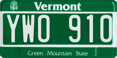 VT license plate YWO910