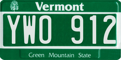 VT license plate YWO912