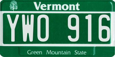 VT license plate YWO916