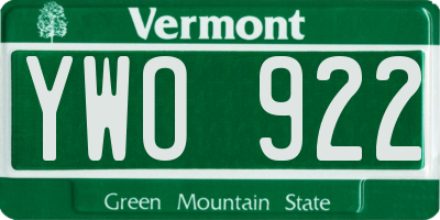 VT license plate YWO922