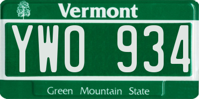 VT license plate YWO934