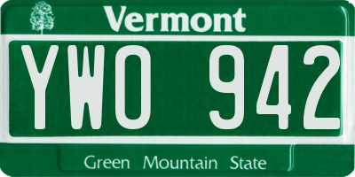 VT license plate YWO942