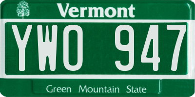 VT license plate YWO947