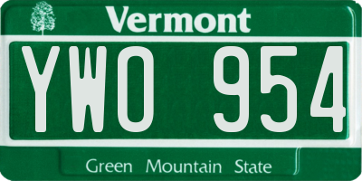 VT license plate YWO954
