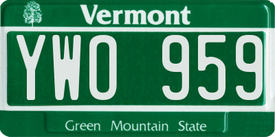 VT license plate YWO959
