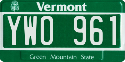 VT license plate YWO961