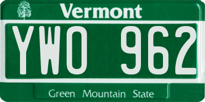 VT license plate YWO962