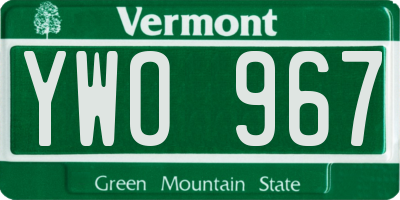 VT license plate YWO967
