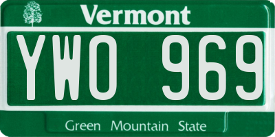 VT license plate YWO969