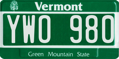 VT license plate YWO980