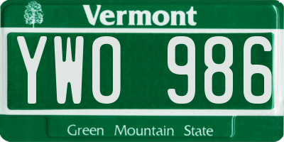 VT license plate YWO986