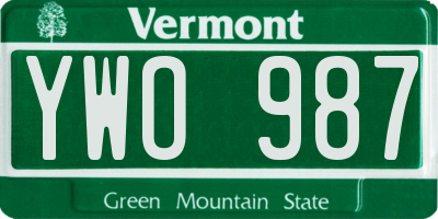 VT license plate YWO987