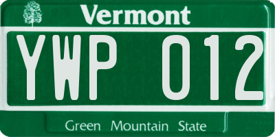 VT license plate YWP012