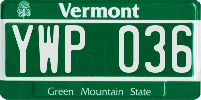 VT license plate YWP036