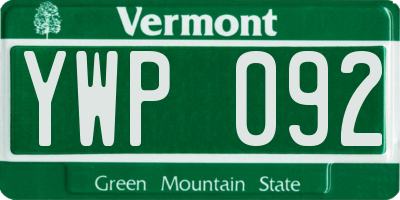 VT license plate YWP092