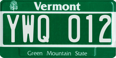 VT license plate YWQ012