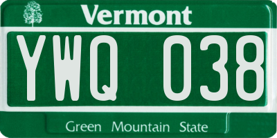 VT license plate YWQ038