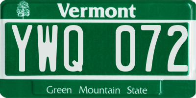 VT license plate YWQ072