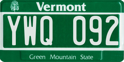 VT license plate YWQ092