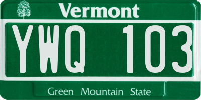 VT license plate YWQ103