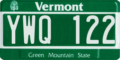 VT license plate YWQ122