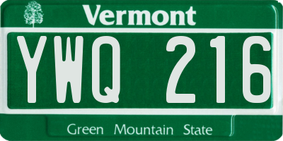 VT license plate YWQ216