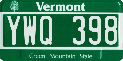 VT license plate YWQ398