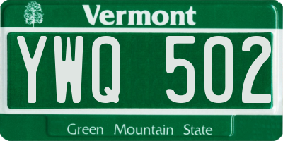 VT license plate YWQ502