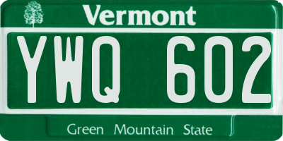 VT license plate YWQ602