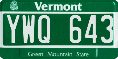 VT license plate YWQ643